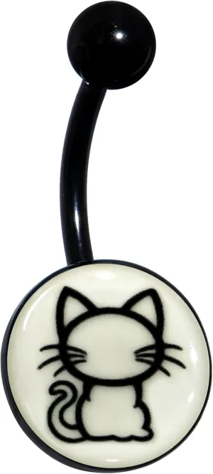 Body Candy Black Anodized Glow in the Dark Kitty Cat Belly Ring