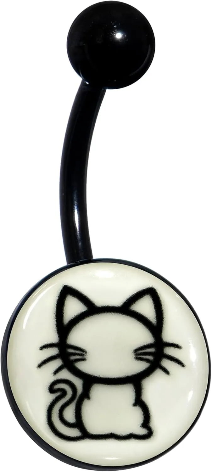 Body Candy Black Anodized Glow in the Dark Kitty Cat Belly Ring
