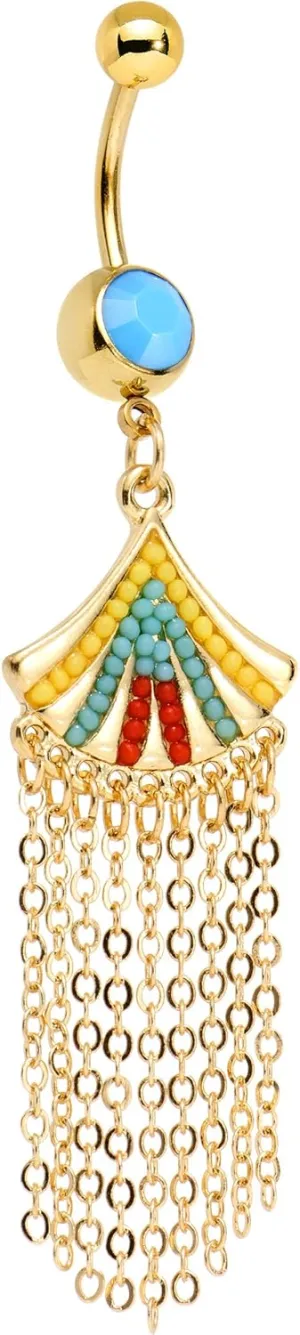 Body Candy Gold Plated Steel Yellow Blue Red Orb Fancy Fan Chandelier Dangle Belly Ring
