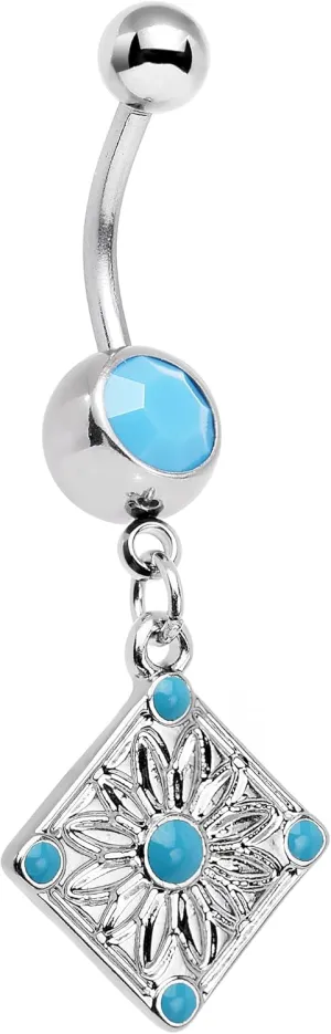 Body Candy Stainless Steel Blue Green Accent Treasured Emblem Dangle Belly Ring