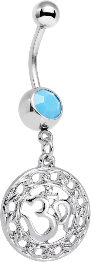Body Candy Steel Brilliant Blue Accent Circular Frame Spend the Day At Ohm Dangle Belly Ring