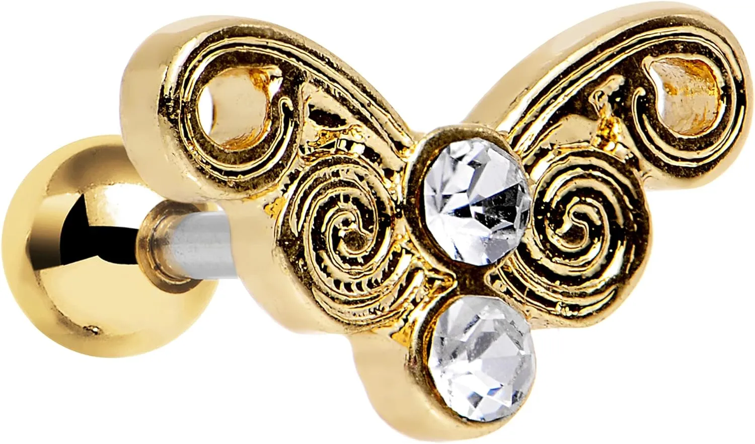 Body Candy Steel Clear Accent Gleaming Swirly Butterfly Tragus Cartilage Earring 16 Gauge 1/4"