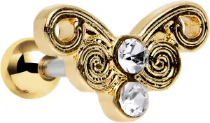 Body Candy Steel Clear Accent Gleaming Swirly Butterfly Tragus Cartilage Earring 16 Gauge 1/4"