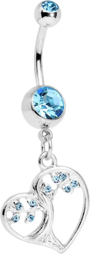 Body Candy Steel Tree of Life Heart Dangle Belly Ring