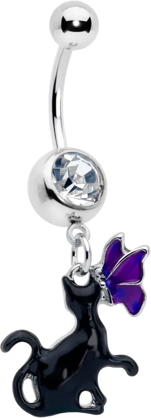 Body Candy Womens 14G 316L Stainless Steel Navel Ring Piercing Butterfly Black Cat Mens Dangle Belly Button Ring