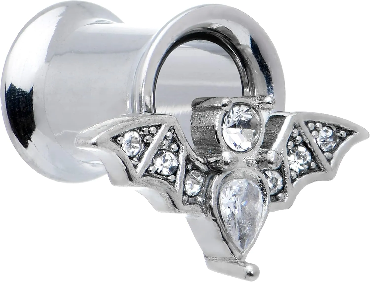 Body Candy Womens 2Pc Steel Clear Accent Bats Double Flare Tunnel Plug Earring Ear Plug Gauges Set of 2