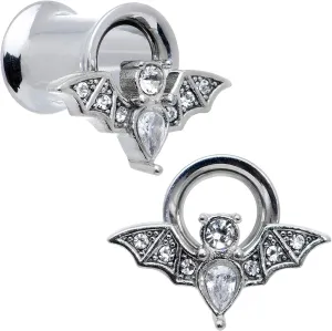 Body Candy Womens 2Pc Steel Clear Accent Bats Double Flare Tunnel Plug Earring Ear Plug Gauges Set of 2