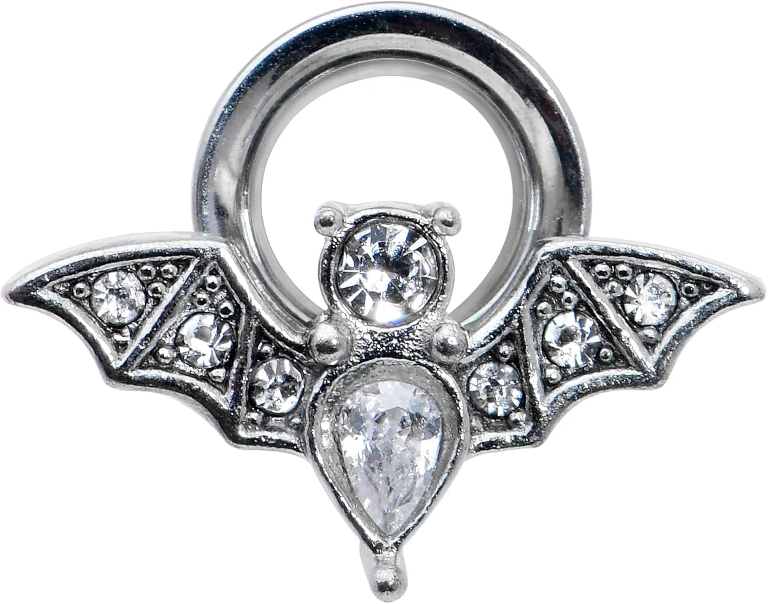 Body Candy Womens 2Pc Steel Clear Accent Bats Double Flare Tunnel Plug Earring Ear Plug Gauges Set of 2