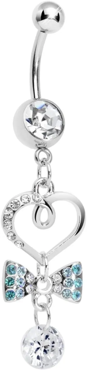 Body Candy Womens Clear Drop Brilliant Blue Bow Half Paved Heart Dangle Belly Ring
