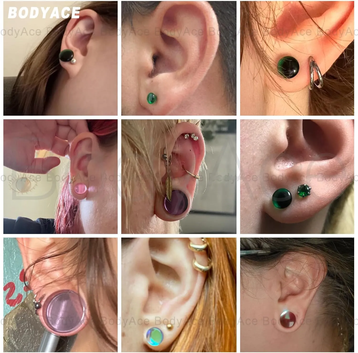 BodyAce Clear Glass Double Flared Concave Saddle Plugs, 6-14mm Clear Plug Glass Ear Gauges, Iridescent Earring Expander 1Pair Solid Ear Stretcher