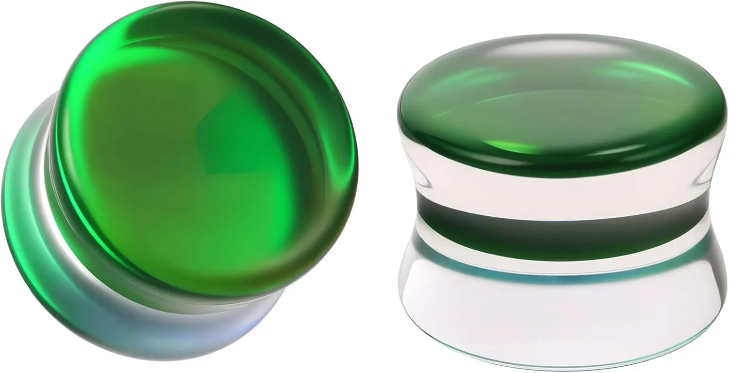 BodyAce Clear Glass Double Flared Concave Saddle Plugs, 6-14mm Clear Plug Glass Ear Gauges, Iridescent Earring Expander 1Pair Solid Ear Stretcher