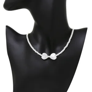 Bow Pendant Pearl Beaded Necklace