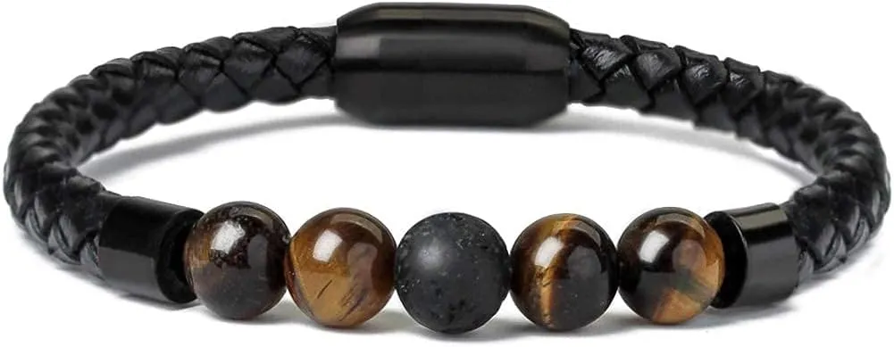 Bracelets Bangle Novelty Men's Braided Leather Rope Cbracelet Rock Gem Cool Wristband Handmade Fashion Vintage Trend Jewelry/B