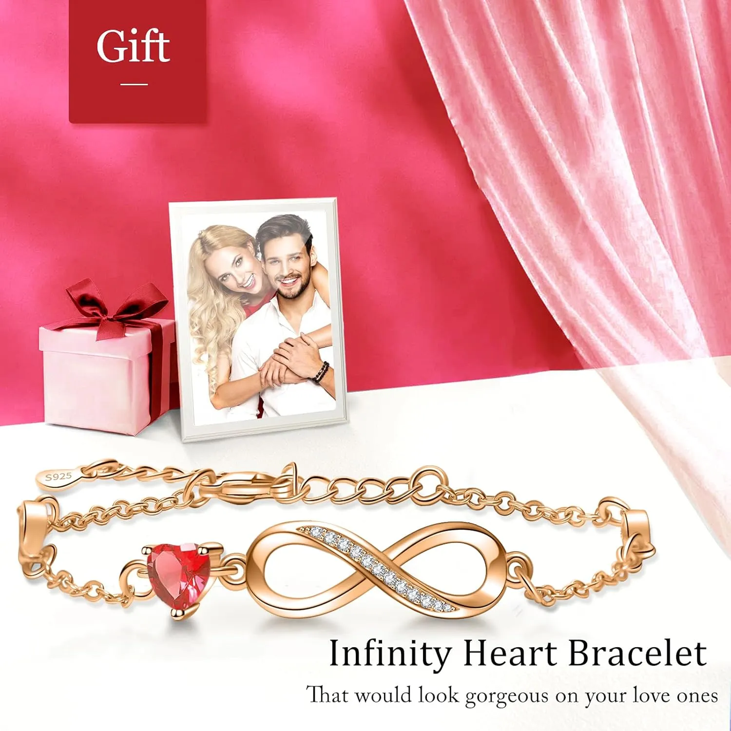 Bracelets for Women Sterling Silver Infinity Heart Bracelet Charms Bracelet Trendy Dainty Gift for Ladies Womens Wife Bride Sister Friend Anniversary Birthday Mothers Day Valentines Gifts for Her