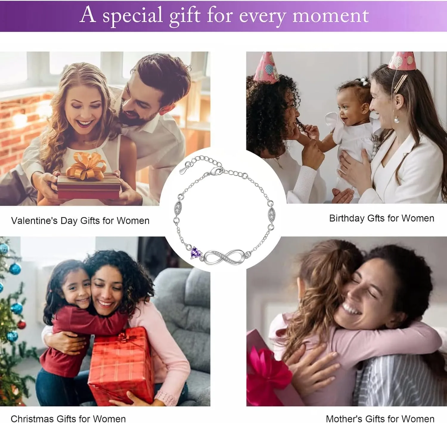 Bracelets for Women Sterling Silver Infinity Heart Bracelet Charms Bracelet Trendy Dainty Gift for Ladies Womens Wife Bride Sister Friend Anniversary Birthday Mothers Day Valentines Gifts for Her