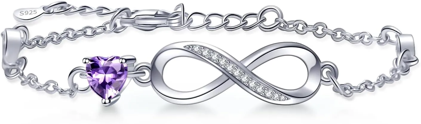 Bracelets for Women Sterling Silver Infinity Heart Bracelet Charms Bracelet Trendy Dainty Gift for Ladies Womens Wife Bride Sister Friend Anniversary Birthday Mothers Day Valentines Gifts for Her