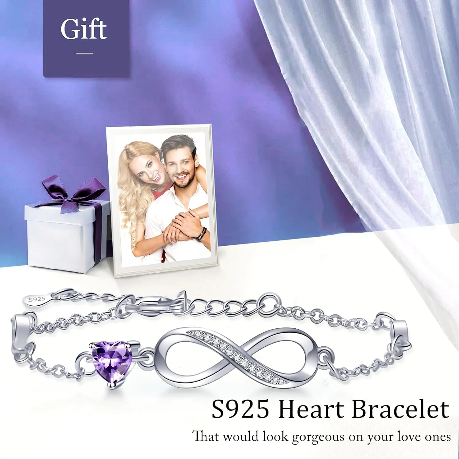 Bracelets for Women Sterling Silver Infinity Heart Bracelet Charms Bracelet Trendy Dainty Gift for Ladies Womens Wife Bride Sister Friend Anniversary Birthday Mothers Day Valentines Gifts for Her