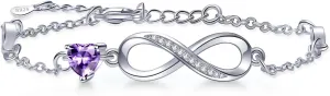 Bracelets for Women Sterling Silver Infinity Heart Bracelet Charms Bracelet Trendy Dainty Gift for Ladies Womens Wife Bride Sister Friend Anniversary Birthday Mothers Day Valentines Gifts for Her
