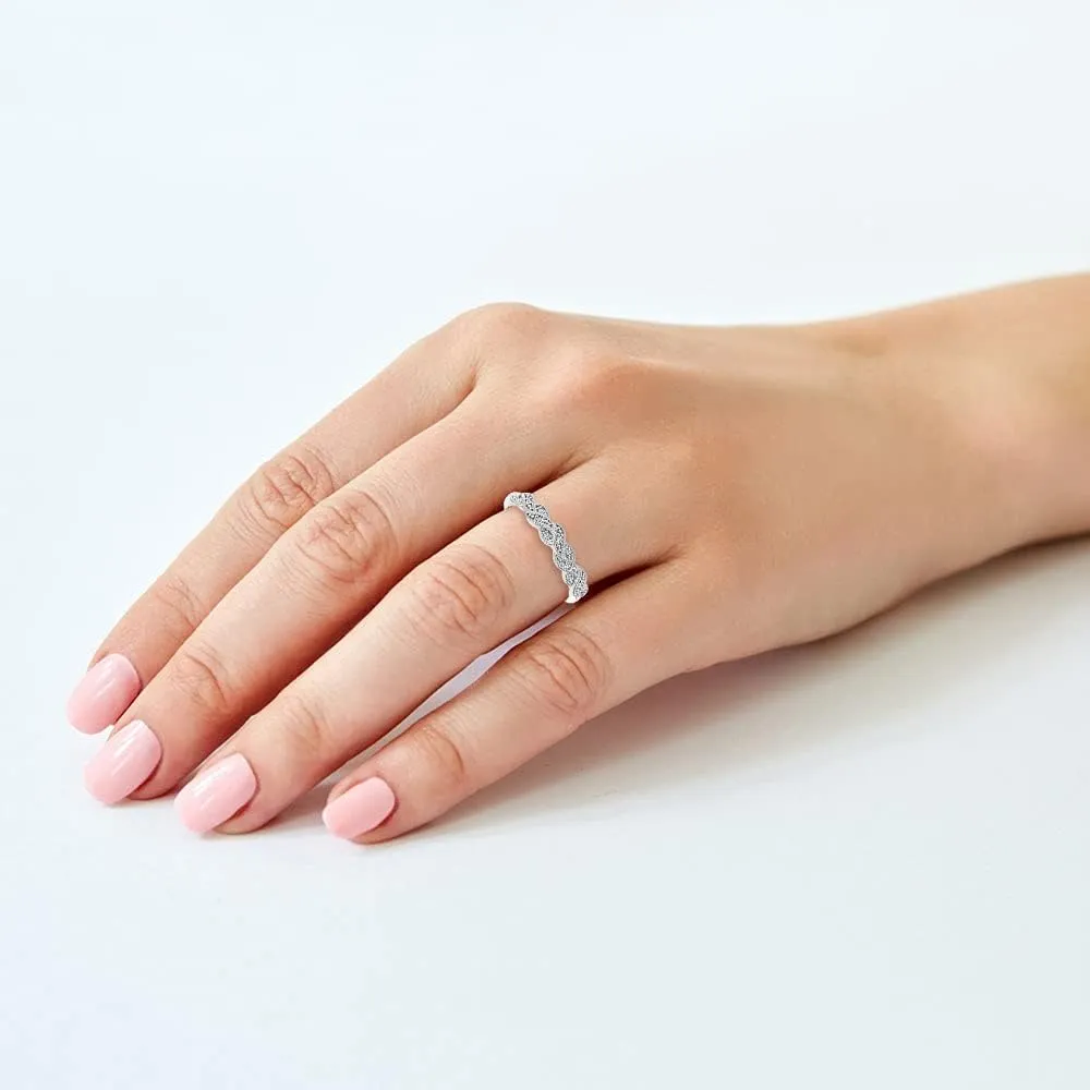 Braided Diamond Anniversary Ring in 925 Sterling Silver or 18k Yellow Gold Vermeil 0.04 Cttw (I-J Color, I3 Clarity), by Brilliant Expressions