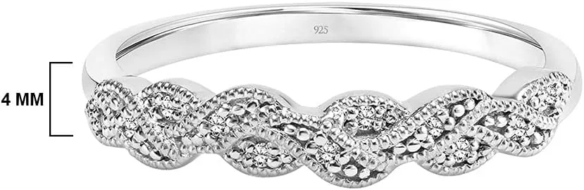 Braided Diamond Anniversary Ring in 925 Sterling Silver or 18k Yellow Gold Vermeil 0.04 Cttw (I-J Color, I3 Clarity), by Brilliant Expressions