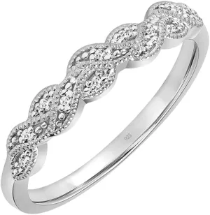 Braided Diamond Anniversary Ring in 925 Sterling Silver or 18k Yellow Gold Vermeil 0.04 Cttw (I-J Color, I3 Clarity), by Brilliant Expressions
