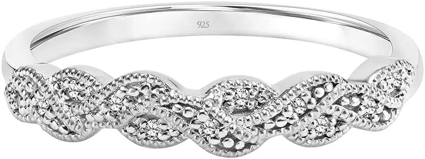 Braided Diamond Anniversary Ring in 925 Sterling Silver or 18k Yellow Gold Vermeil 0.04 Cttw (I-J Color, I3 Clarity), by Brilliant Expressions