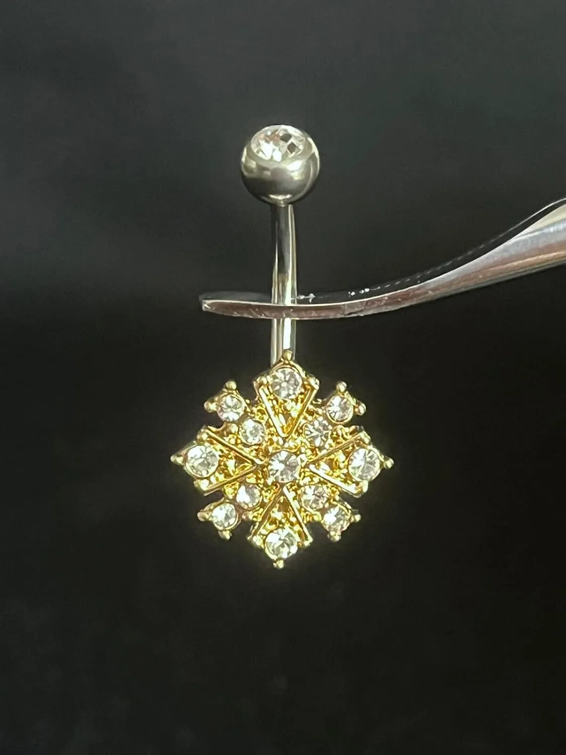 Brilliant CZ Gem Paved Starburst 316L Surgical Steel Belly Ring - Pierced Navel - Body Jewelry