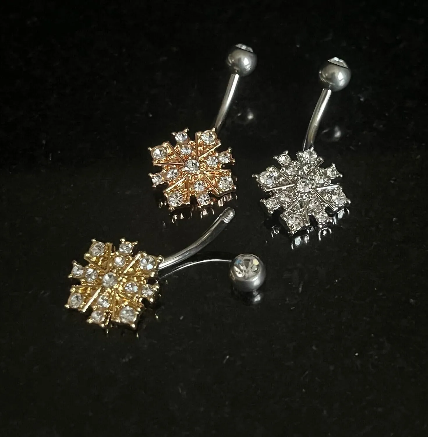 Brilliant CZ Gem Paved Starburst 316L Surgical Steel Belly Ring - Pierced Navel - Body Jewelry