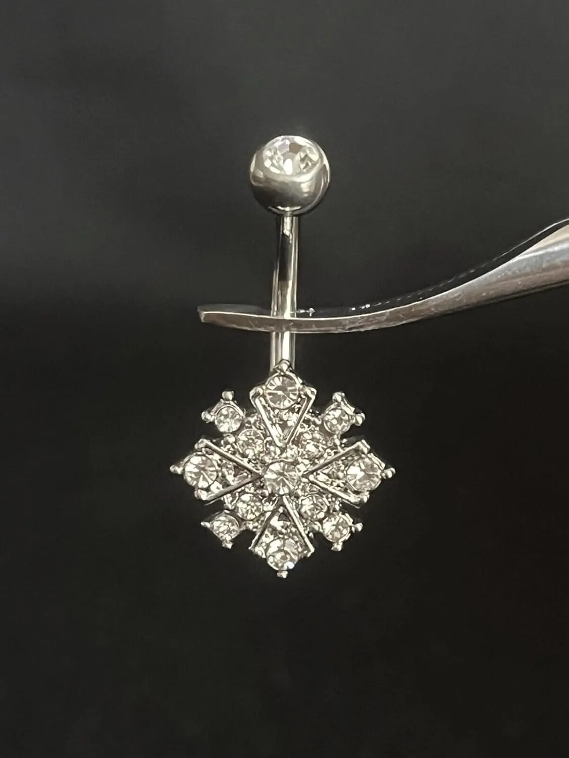 Brilliant CZ Gem Paved Starburst 316L Surgical Steel Belly Ring - Pierced Navel - Body Jewelry