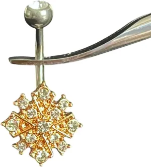 Brilliant CZ Gem Paved Starburst 316L Surgical Steel Belly Ring - Pierced Navel - Body Jewelry