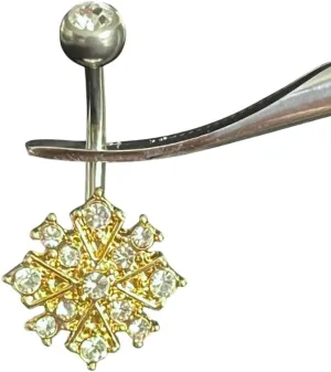 Brilliant CZ Gem Paved Starburst 316L Surgical Steel Belly Ring - Pierced Navel - Body Jewelry
