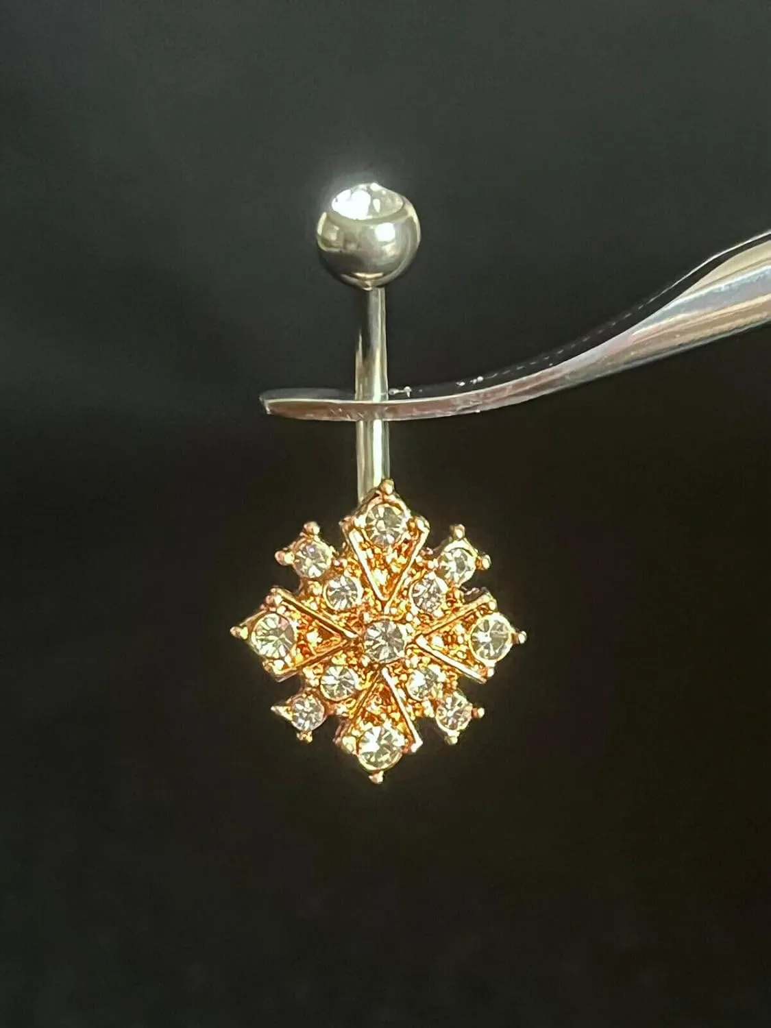 Brilliant CZ Gem Paved Starburst 316L Surgical Steel Belly Ring - Pierced Navel - Body Jewelry