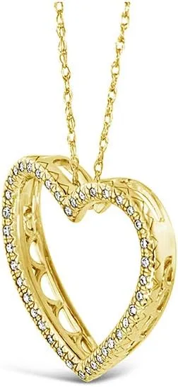 Brilliant Expressions 10K White, Rose, or Yellow Gold 1/8 Cttw Conflict Free Diamond Open Heart Pendant Necklace (I-J Color, I2-I3 Clarity), Adjustable Chain 16-18 inch