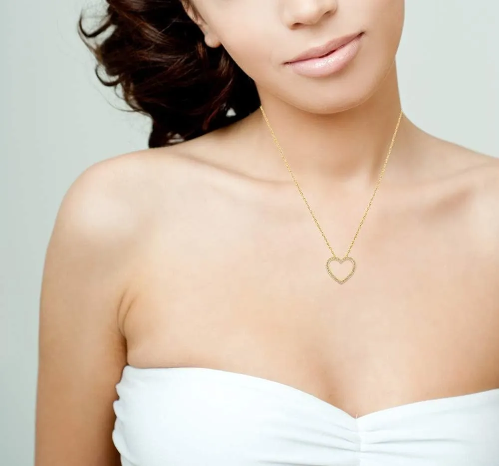 Brilliant Expressions 10K White, Rose, or Yellow Gold 1/8 Cttw Conflict Free Diamond Open Heart Pendant Necklace (I-J Color, I2-I3 Clarity), Adjustable Chain 16-18 inch