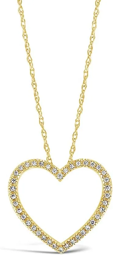 Brilliant Expressions 10K White, Rose, or Yellow Gold 1/8 Cttw Conflict Free Diamond Open Heart Pendant Necklace (I-J Color, I2-I3 Clarity), Adjustable Chain 16-18 inch