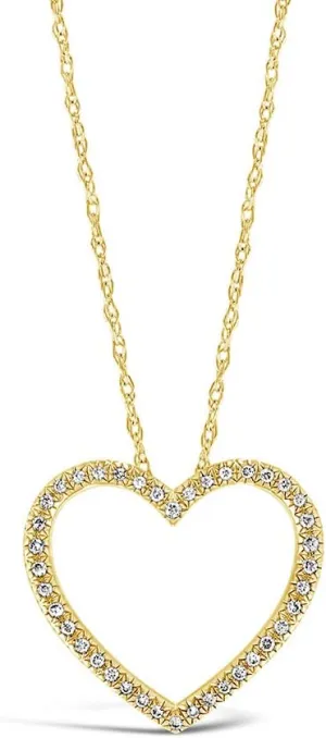 Brilliant Expressions 10K White, Rose, or Yellow Gold 1/8 Cttw Conflict Free Diamond Open Heart Pendant Necklace (I-J Color, I2-I3 Clarity), Adjustable Chain 16-18 inch