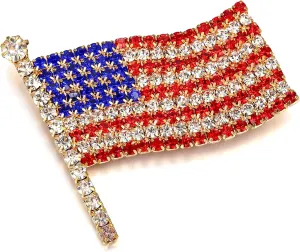 BriLove Austrian Crystals Waving American National Flag Brooch Pin for Women