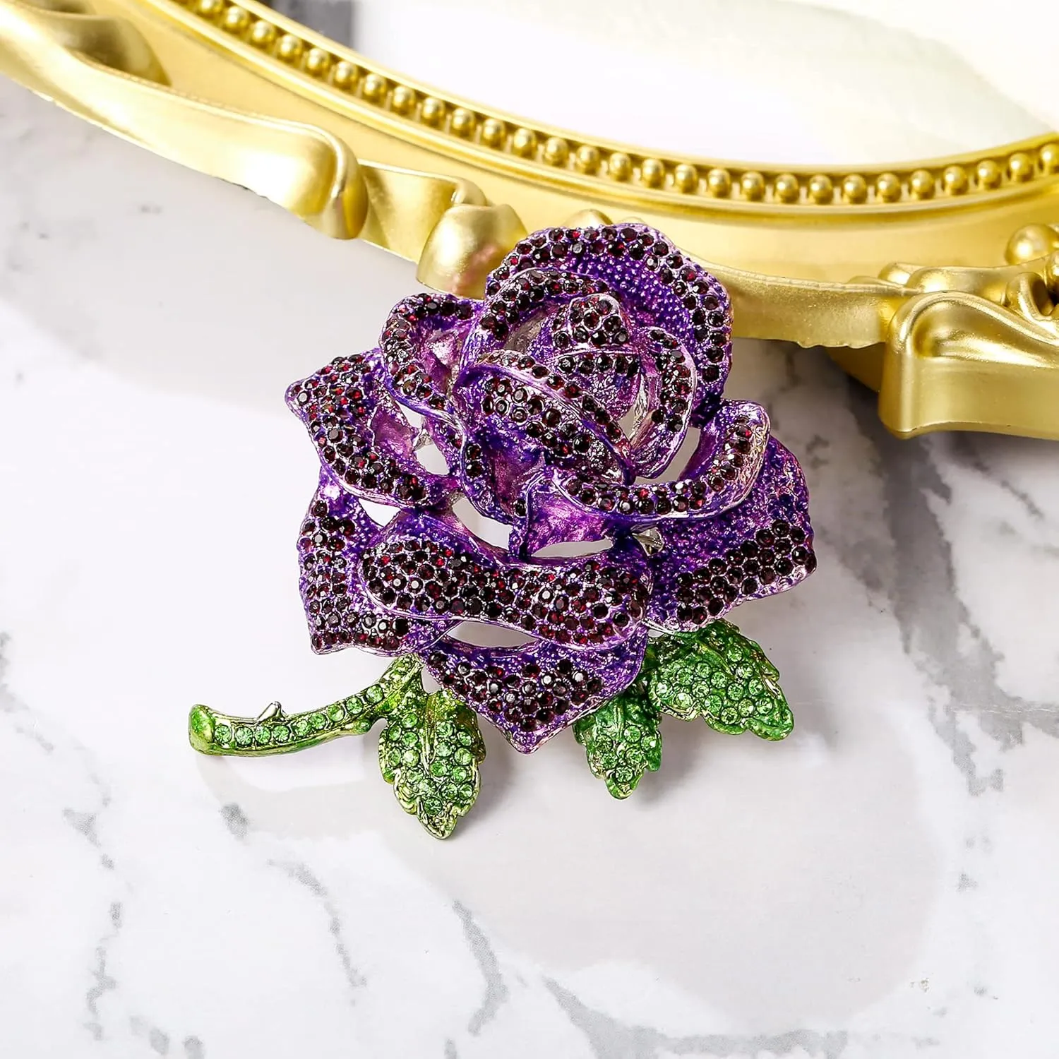 BriLove Women's Austrian Crystal Rhinestones Rose Flower Brooch Pin for Party Prom