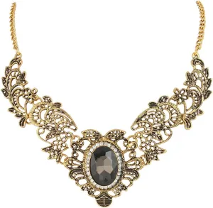 BriLove Women's Vintage Inspired Crystal Floral Scroll Statement Necklace