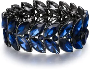 BriLove Women's Wedding Bridal Crystal Marquise Rhinestone Beaded Stretch Bangle Bracelet