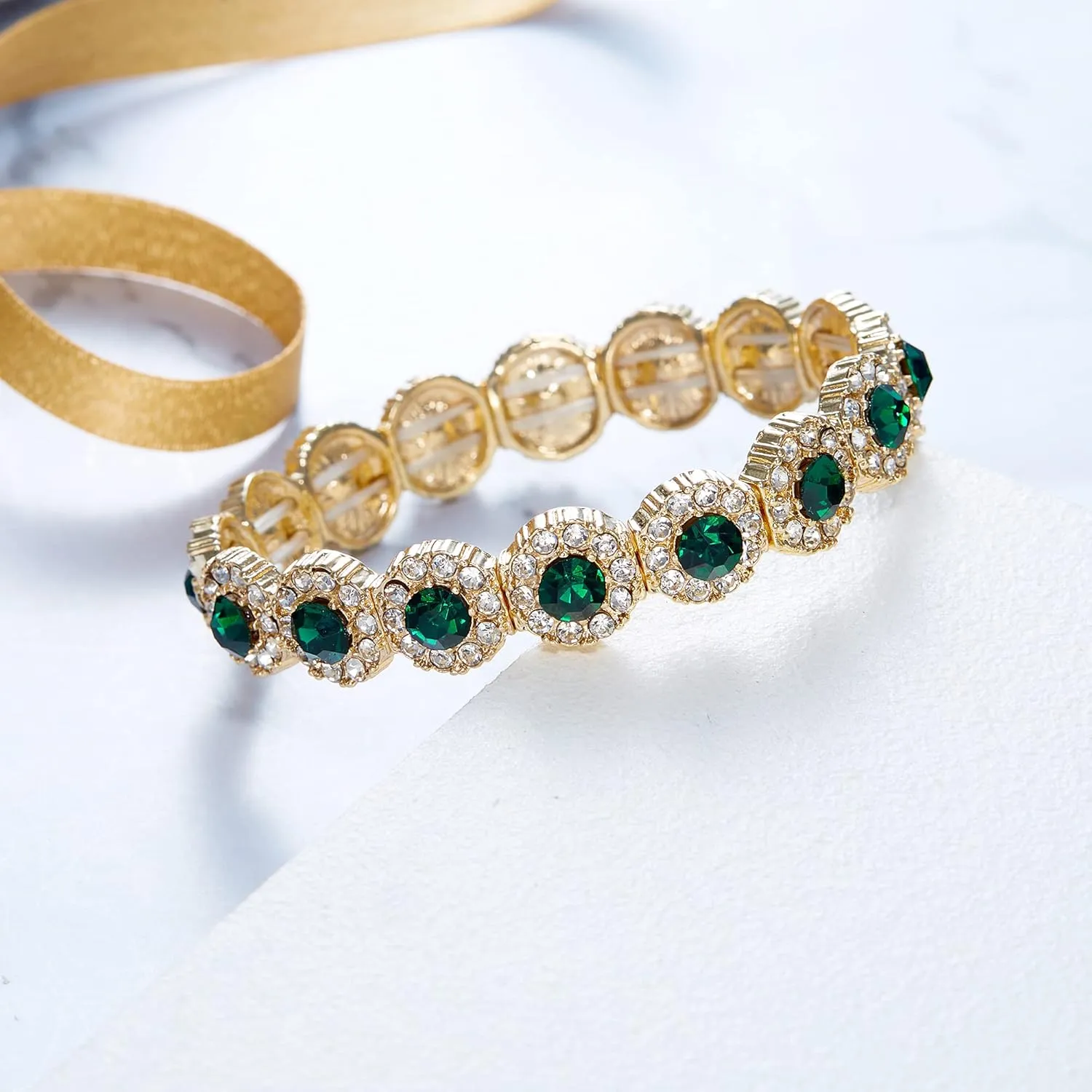 BriLove Women's Wedding Bridal Crystal Rhinestone Beaded Stretch Bangle Bracelet