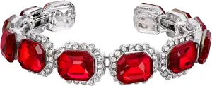 BriLove Women's Wedding Bridal Multi Emerald Cut Crystal Open Bangle Stretch Bracelet