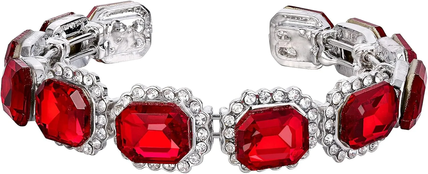 BriLove Women's Wedding Bridal Multi Emerald Cut Crystal Open Bangle Stretch Bracelet