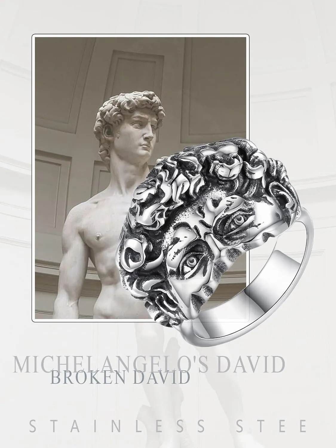 Broken David Ring for Men and Women - Classic Stainless Stee Michelangelo's David Ring - Statue David Art Ring
