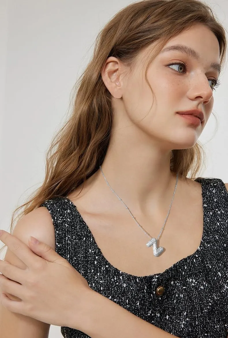 Bubble Letter Necklace Gold Balloon Initial Pendant Necklace Dainty Zirconia Alphabet Name Necklace for Women Birthday Jewelry Gifts