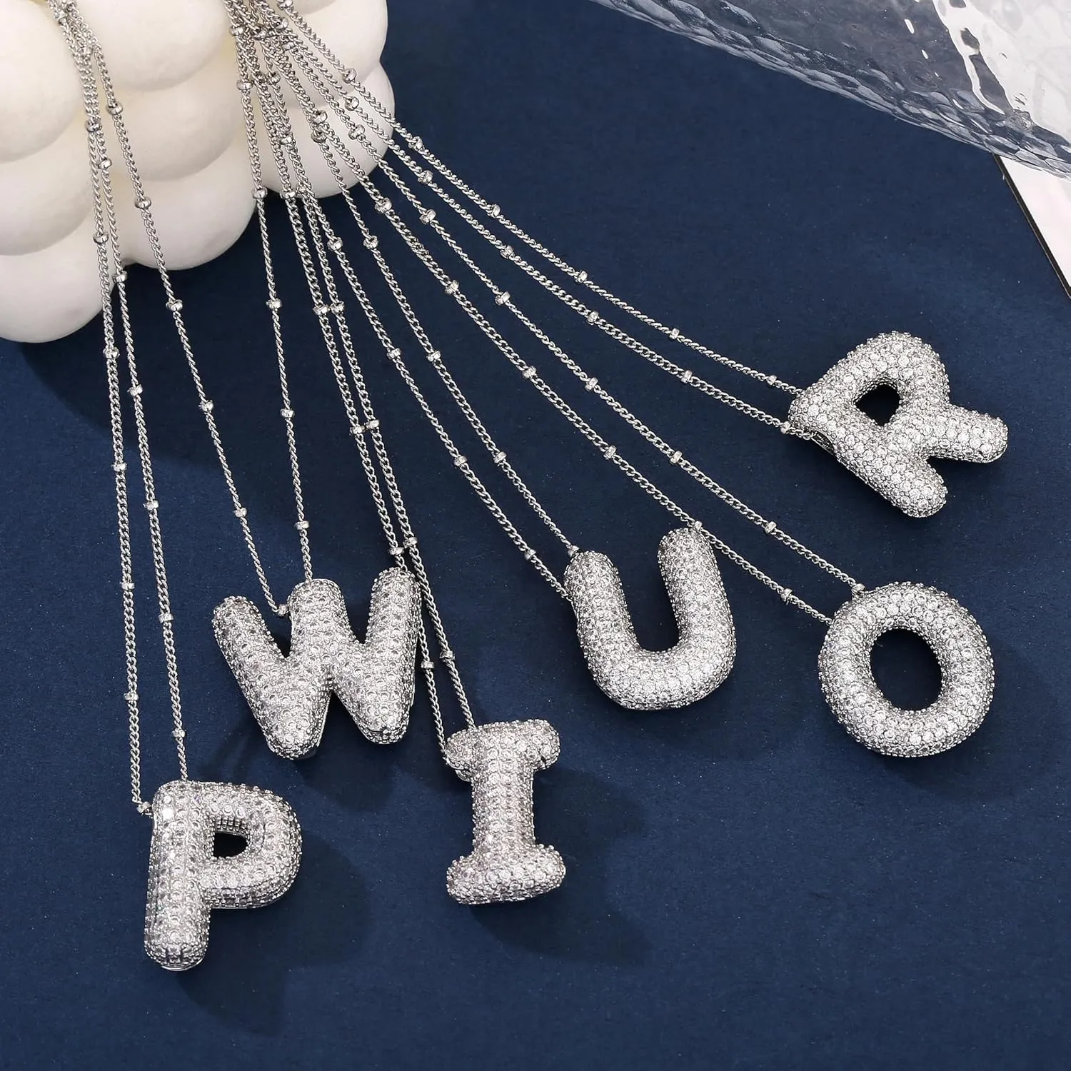 Bubble Letter Necklace Gold Balloon Initial Pendant Necklace Dainty Zirconia Alphabet Name Necklace for Women Birthday Jewelry Gifts