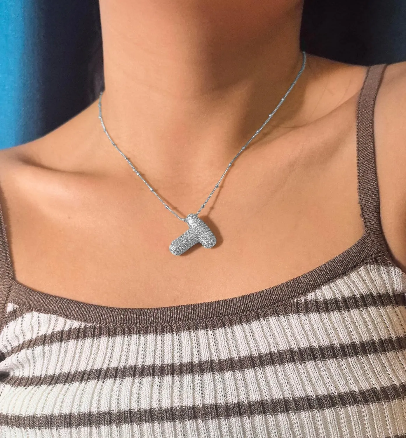 Bubble Letter Necklace Gold Balloon Initial Pendant Necklace Dainty Zirconia Alphabet Name Necklace for Women Birthday Jewelry Gifts