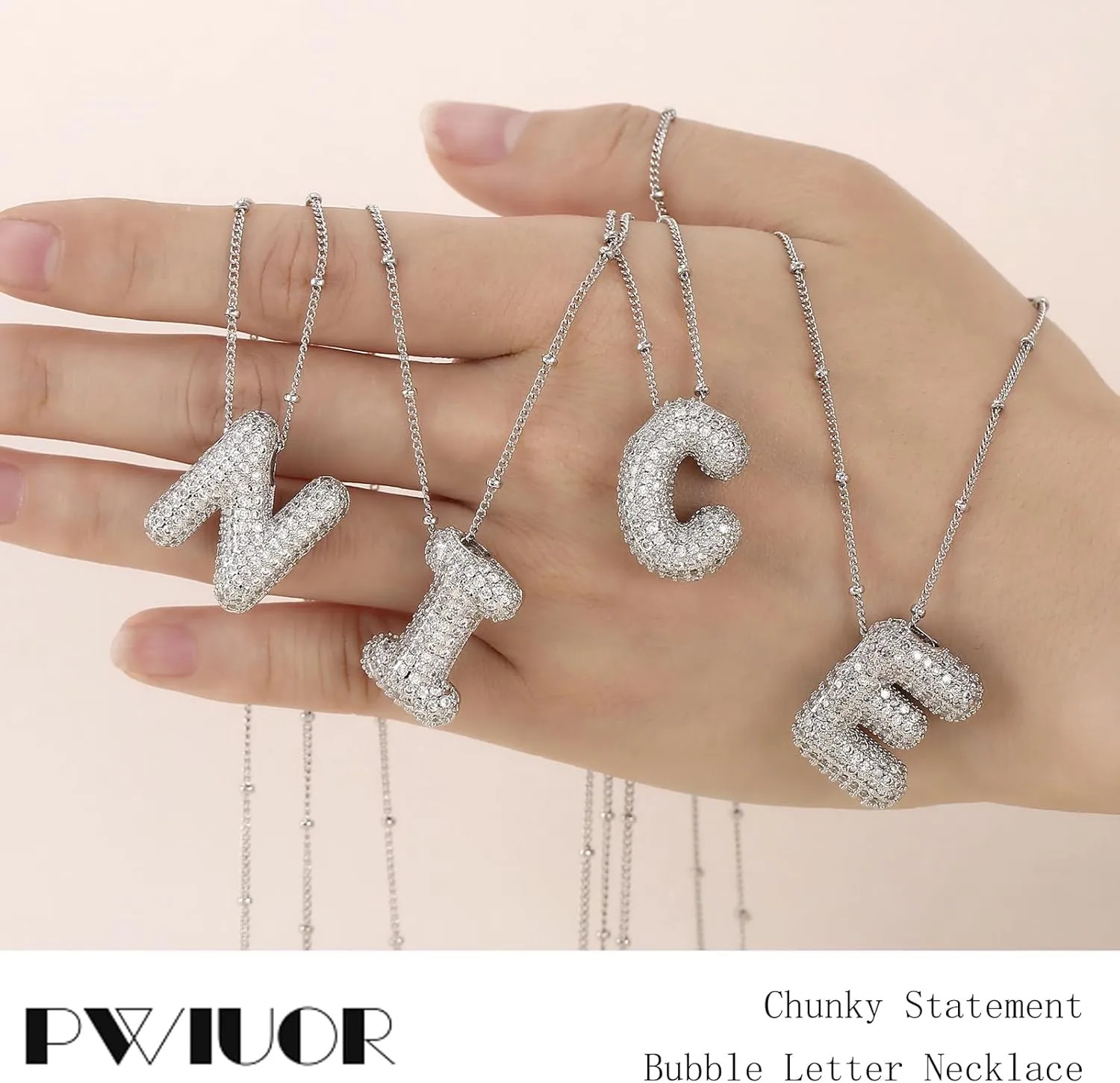 Bubble Letter Necklace Gold Balloon Initial Pendant Necklace Dainty Zirconia Alphabet Name Necklace for Women Birthday Jewelry Gifts