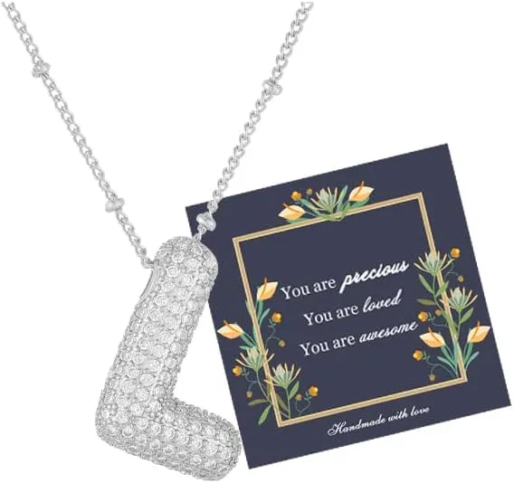 Bubble Letter Necklace Gold Balloon Initial Pendant Necklace Dainty Zirconia Alphabet Name Necklace for Women Birthday Jewelry Gifts