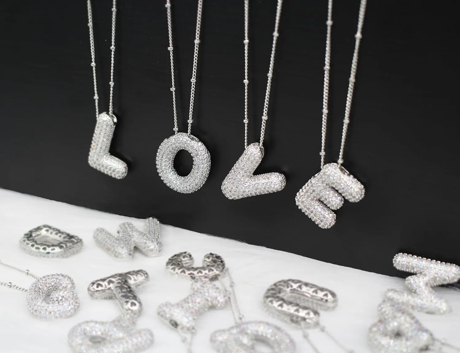 Bubble Letter Necklace Gold Balloon Initial Pendant Necklace Dainty Zirconia Alphabet Name Necklace for Women Birthday Jewelry Gifts